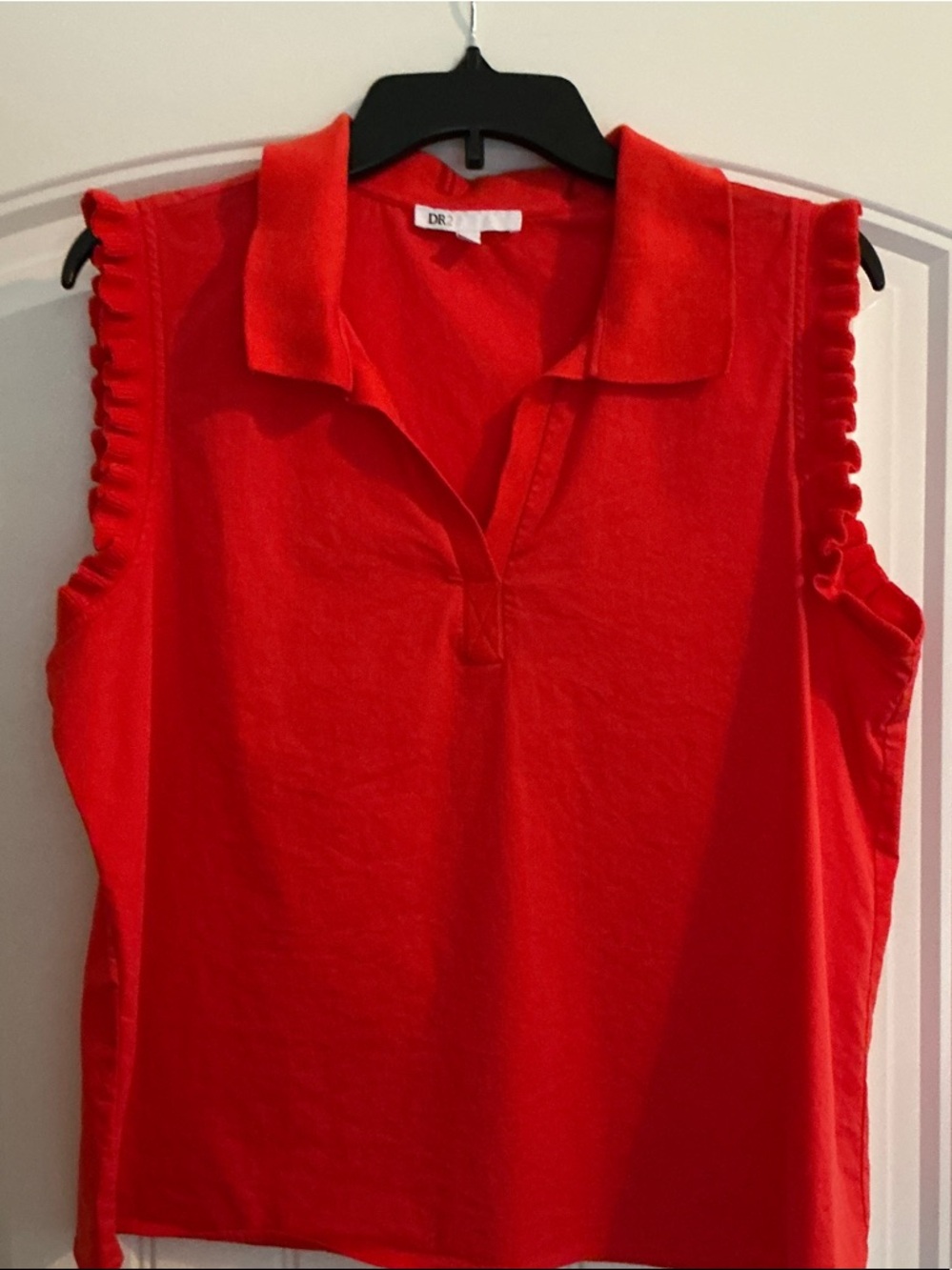 DKNY Red Sleeveless Polo with Ruffle Trim